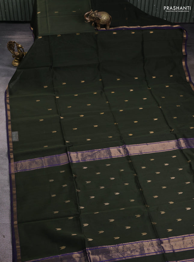 Maheshwari silk cotton saree sap green and navy blue with zari woven buttas and zari woven border