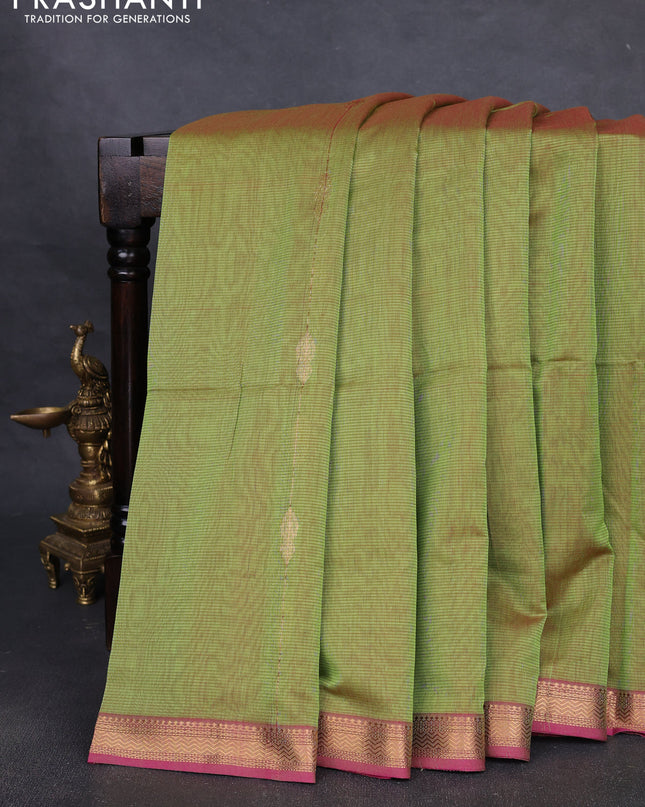 Maheshwari silk cotton saree light green and pink with allover zari weaves & buttas and zari woven border