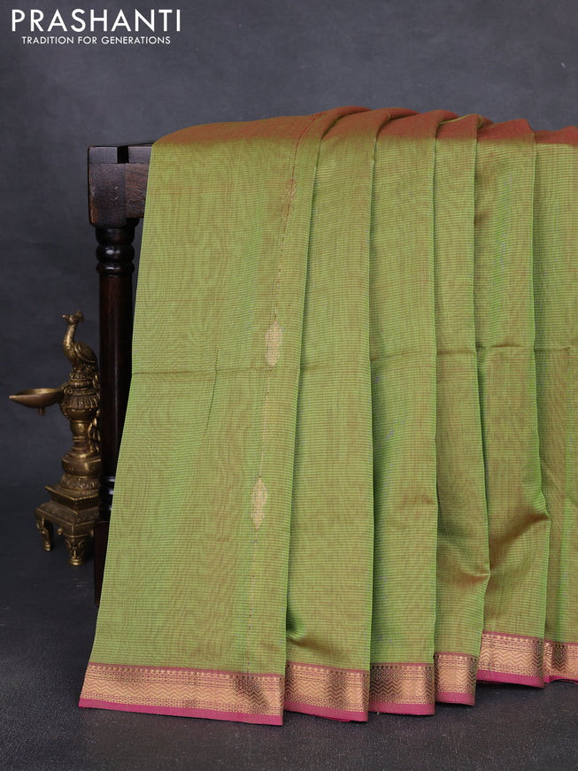 Maheshwari silk cotton saree light green and pink with allover zari weaves & buttas and zari woven border