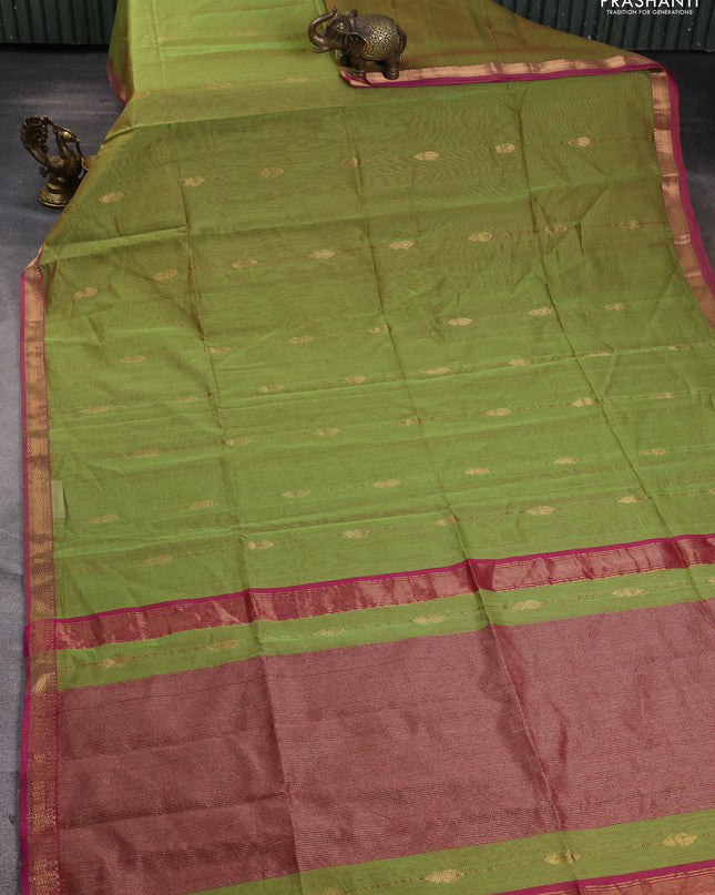 Maheshwari silk cotton saree light green and pink with allover zari weaves & buttas and zari woven border