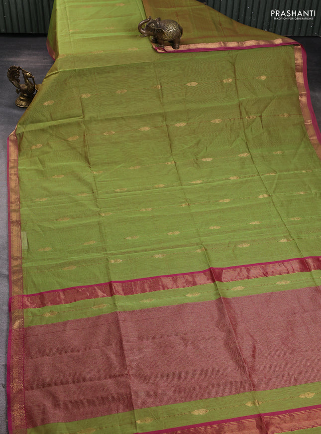 Maheshwari silk cotton saree light green and pink with allover zari weaves & buttas and zari woven border