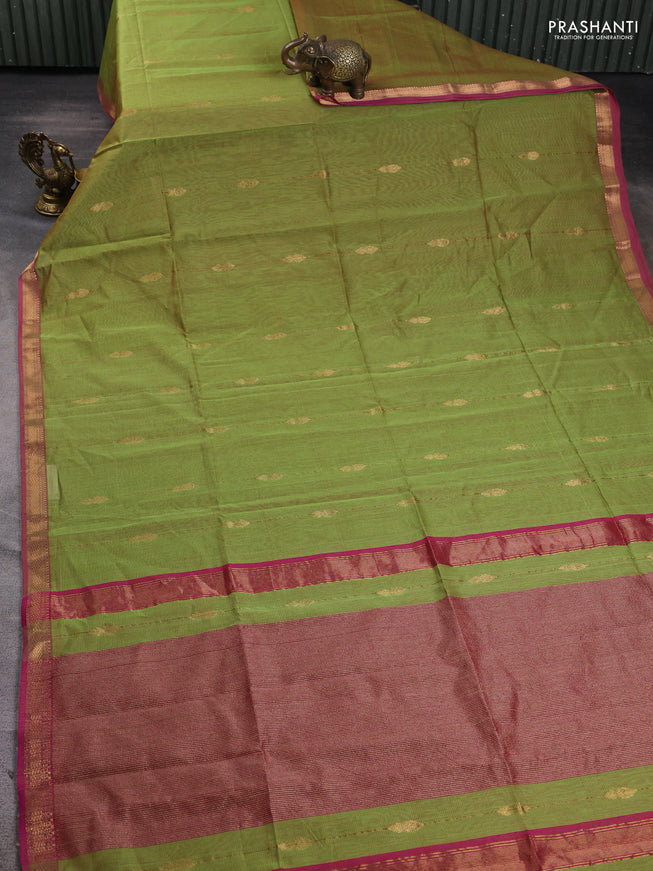 Maheshwari silk cotton saree light green and pink with allover zari weaves & buttas and zari woven border