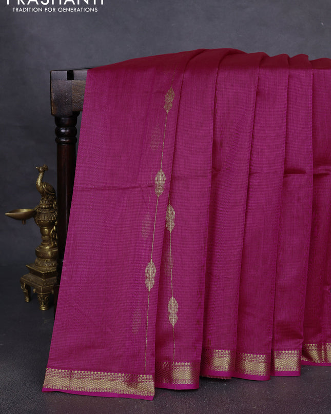 Maheshwari silk cotton saree pink with allover zari weaves & buttas and zari woven border