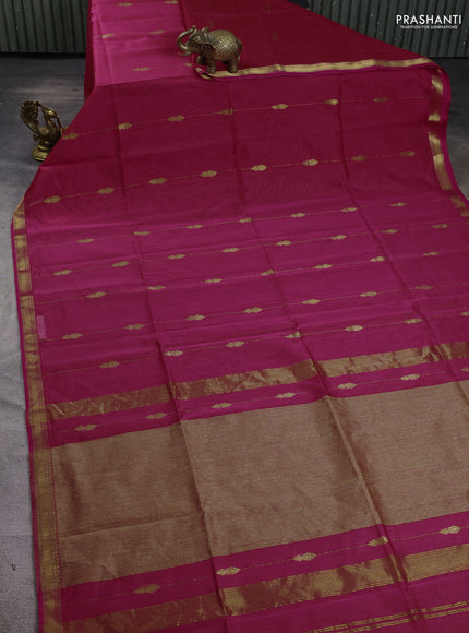 Maheshwari silk cotton saree pink with allover zari weaves & buttas and zari woven border