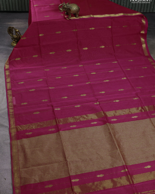 Maheshwari silk cotton saree pink with allover zari weaves & buttas and zari woven border