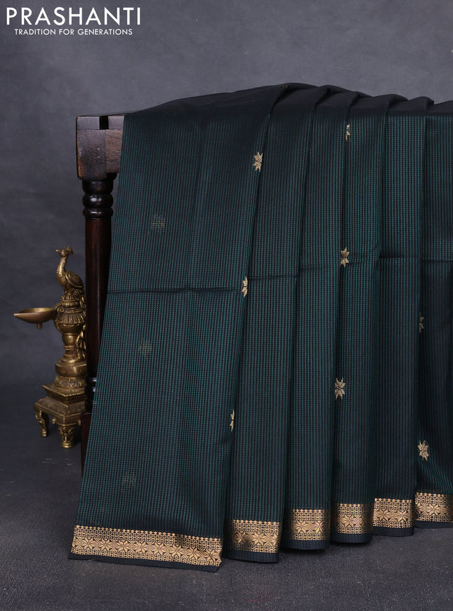 Maheshwari silk cotton saree dark green with zari woven buttas and zari woven border