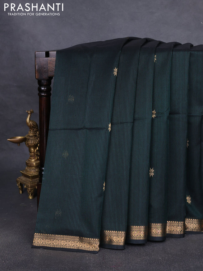 Maheshwari silk cotton saree dark green with zari woven buttas and zari woven border