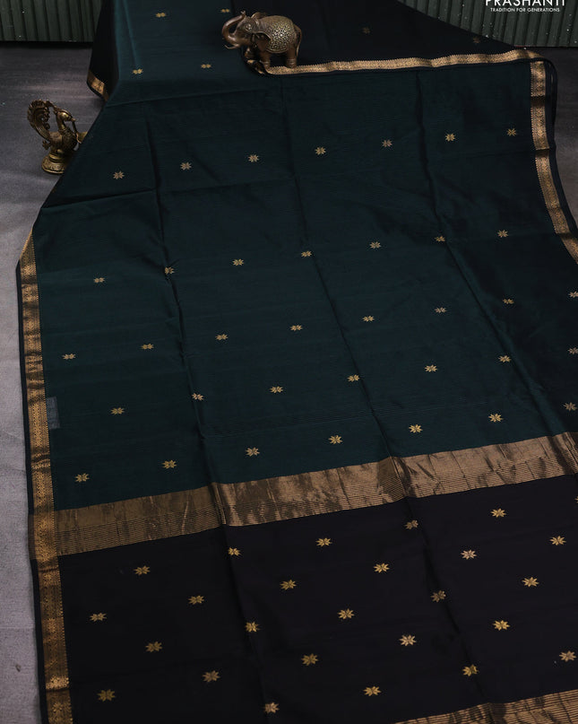 Maheshwari silk cotton saree dark green with zari woven buttas and zari woven border