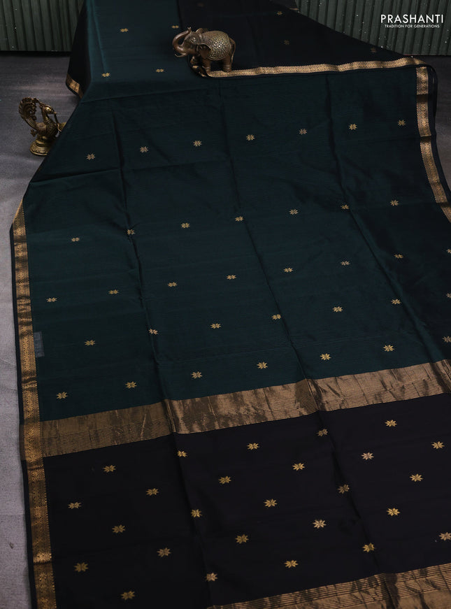 Maheshwari silk cotton saree dark green with zari woven buttas and zari woven border
