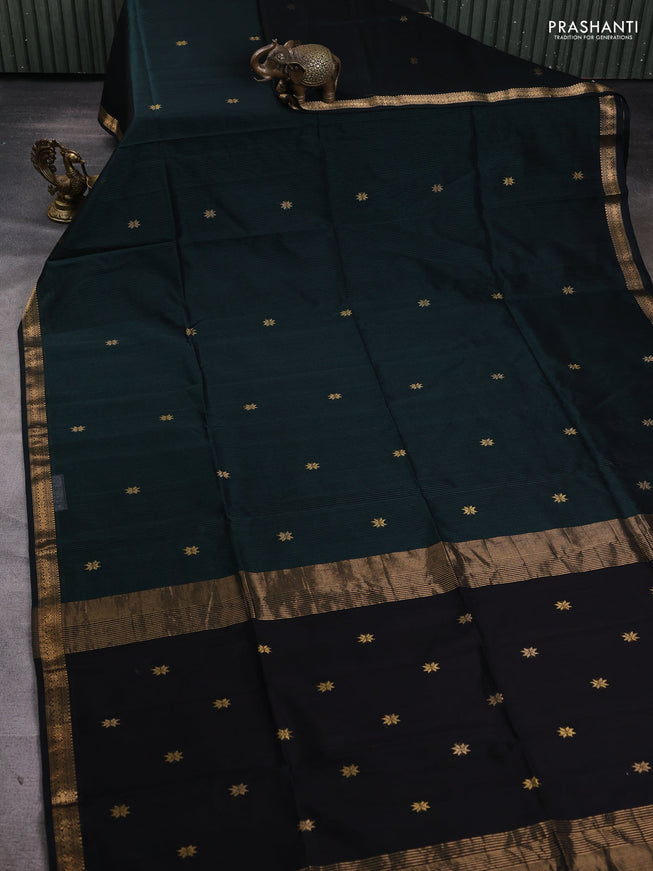 Maheshwari silk cotton saree dark green with zari woven buttas and zari woven border