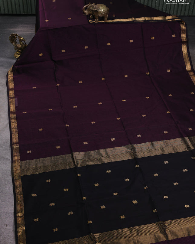 Maheshwari silk cotton saree black with zari woven buttas and zari woven border