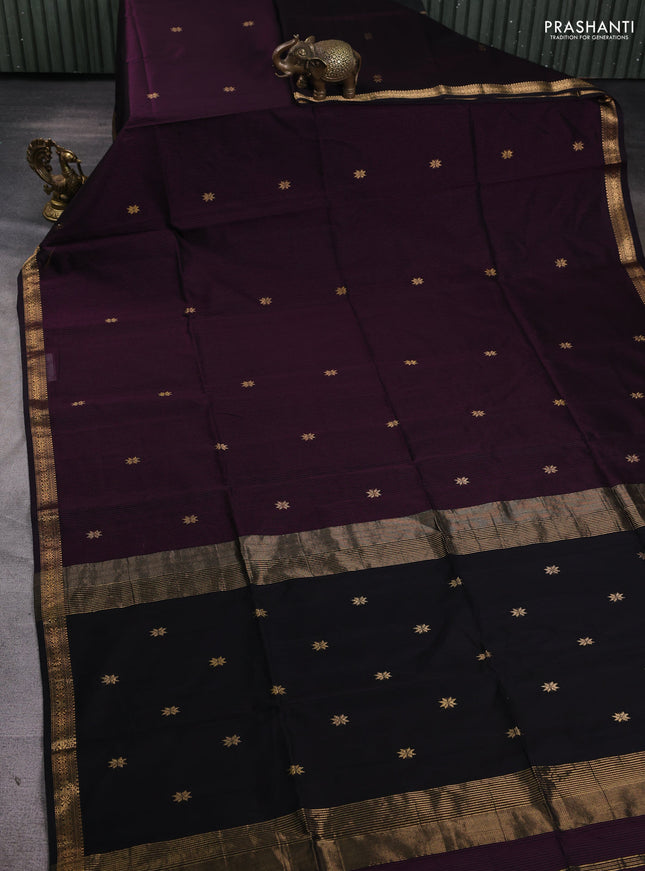 Maheshwari silk cotton saree black with zari woven buttas and zari woven border
