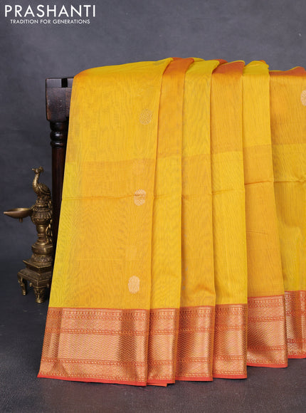 Maheshwari silk cotton saree yellow and red with zari woven buttas and zari woven border