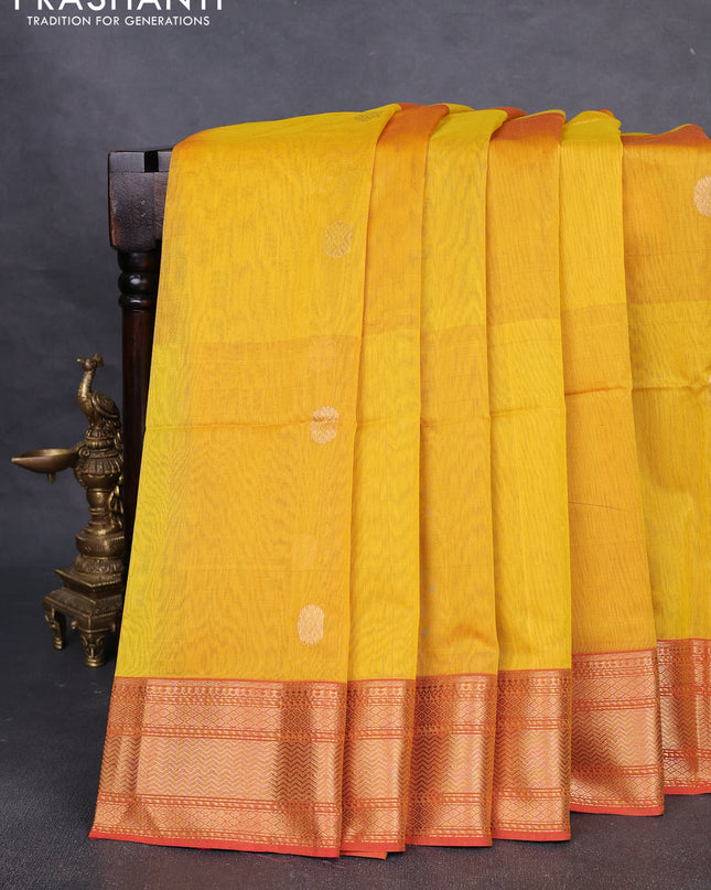 Maheshwari silk cotton saree yellow and red with zari woven buttas and zari woven border