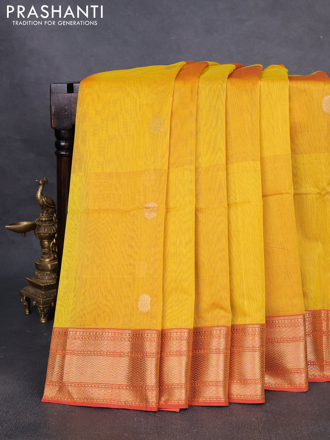 Maheshwari silk cotton saree yellow and red with zari woven buttas and zari woven border
