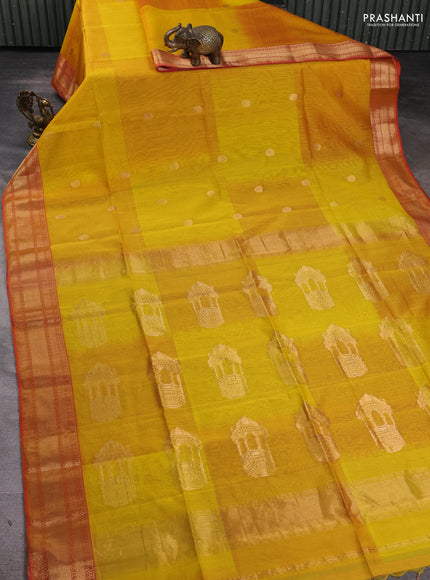 Maheshwari silk cotton saree yellow and red with zari woven buttas and zari woven border