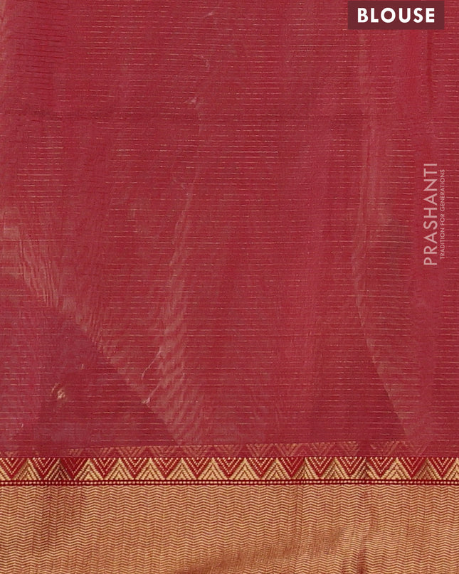 Maheshwari silk cotton saree beige and red with allover small zari checks and zari woven border