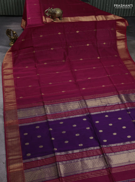 Maheshwari silk cotton saree magenta pink and red with allover zari weaves & buttas and zari woven border