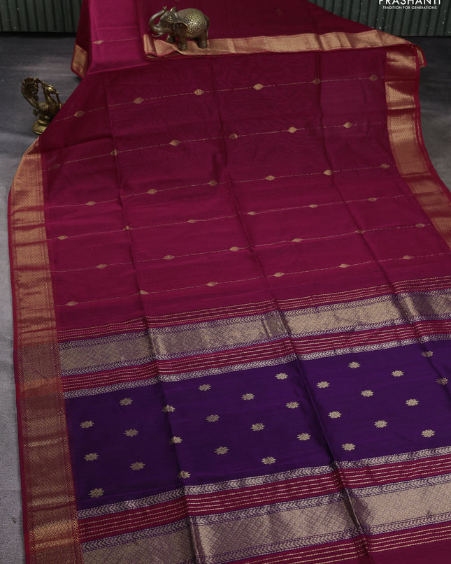 Maheshwari silk cotton saree magenta pink and red with allover zari weaves & buttas and zari woven border