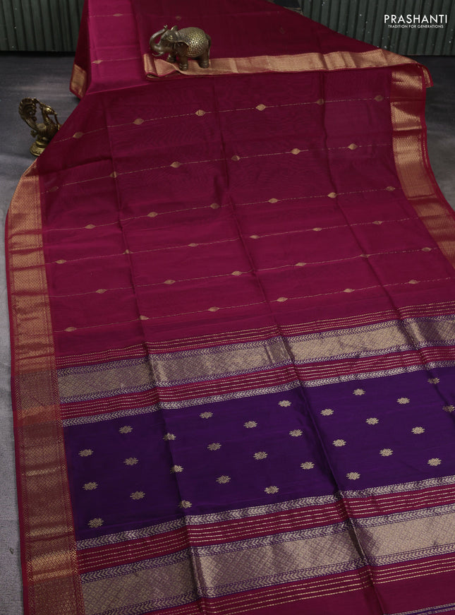 Maheshwari silk cotton saree magenta pink and red with allover zari weaves & buttas and zari woven border