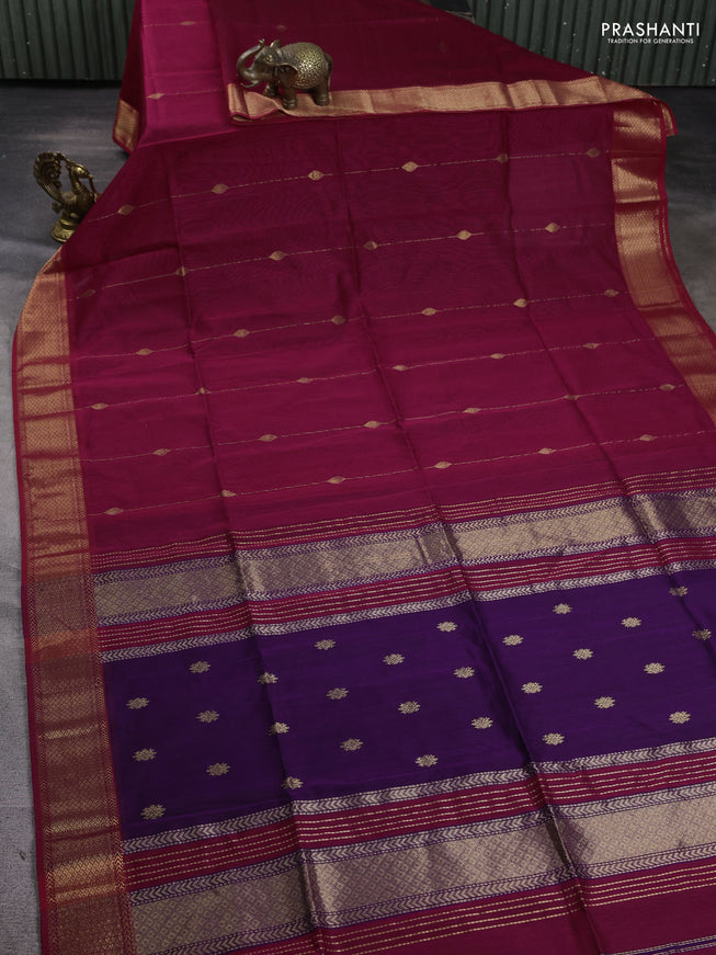 Maheshwari silk cotton saree magenta pink and red with allover zari weaves & buttas and zari woven border