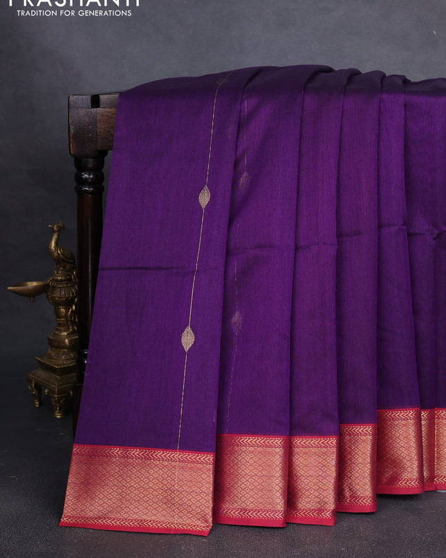 Maheshwari silk cotton saree violet and red with allover zari weaves & buttas and zari woven border