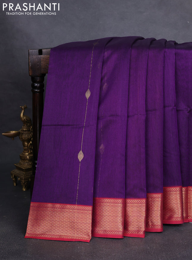 Maheshwari silk cotton saree violet and red with allover zari weaves & buttas and zari woven border