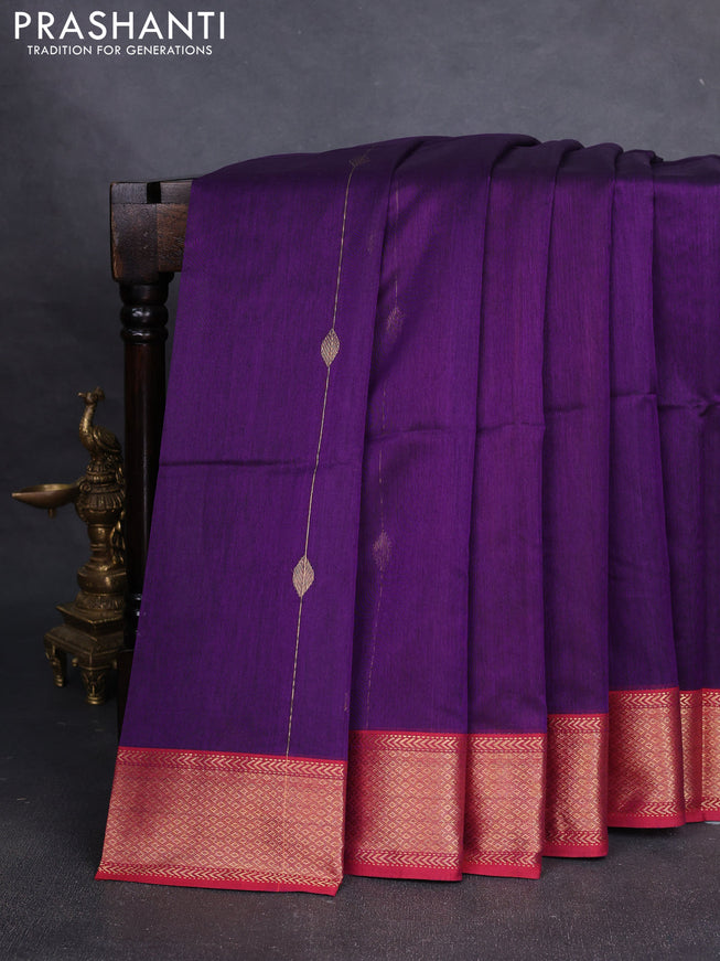 Maheshwari silk cotton saree violet and red with allover zari weaves & buttas and zari woven border