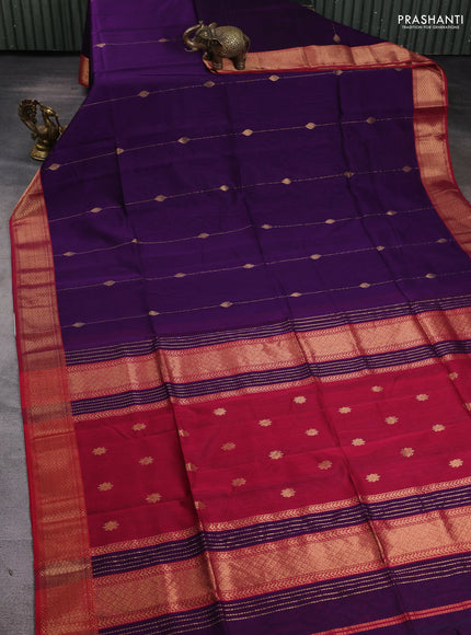 Maheshwari silk cotton saree violet and red with allover zari weaves & buttas and zari woven border