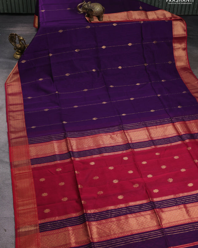 Maheshwari silk cotton saree violet and red with allover zari weaves & buttas and zari woven border