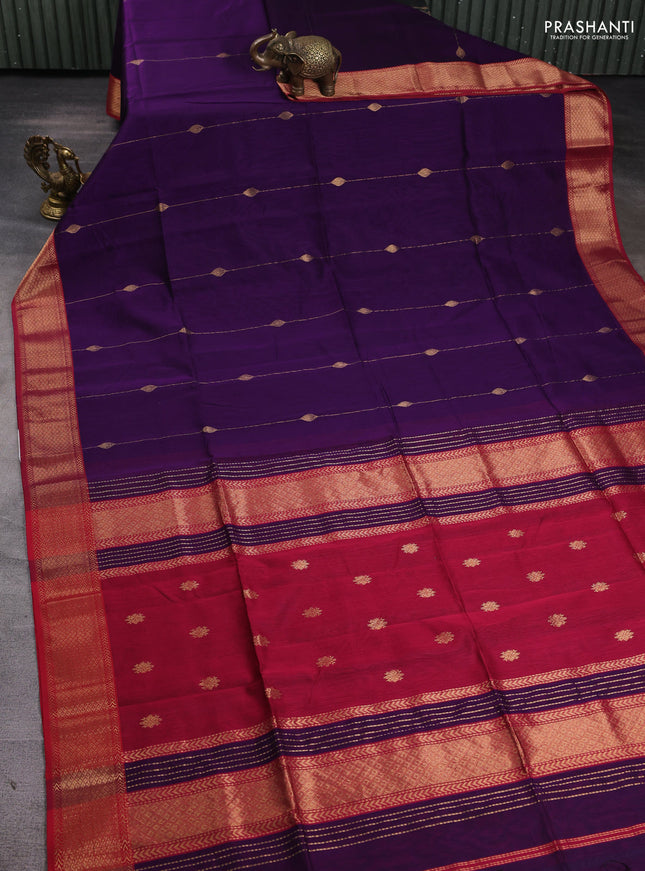 Maheshwari silk cotton saree violet and red with allover zari weaves & buttas and zari woven border