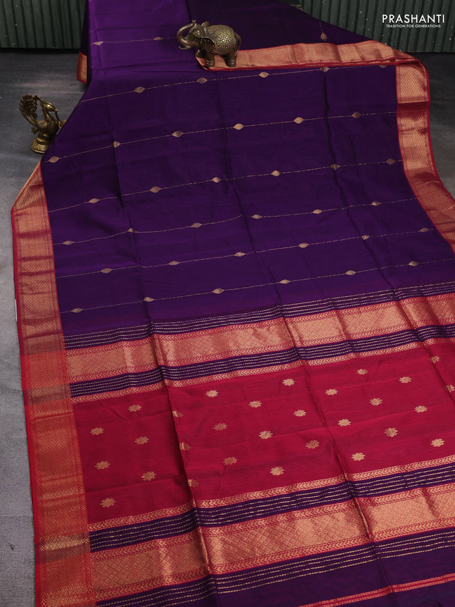 Maheshwari silk cotton saree violet and red with allover zari weaves & buttas and zari woven border