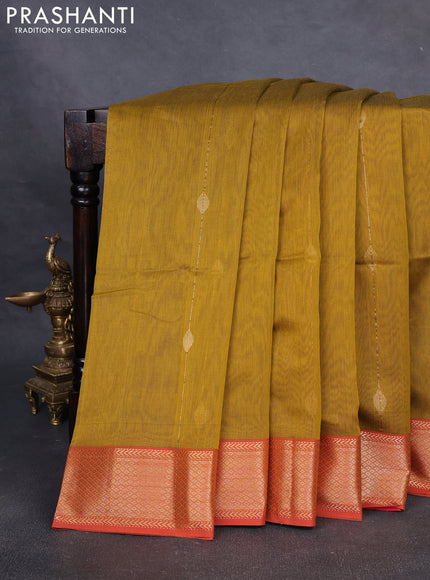Maheshwari silk cotton saree mustard yellow and red with allover zari weaves & buttas and zari woven border