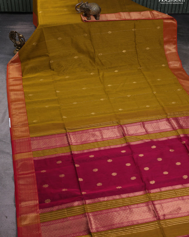 Maheshwari silk cotton saree mustard yellow and red with allover zari weaves & buttas and zari woven border