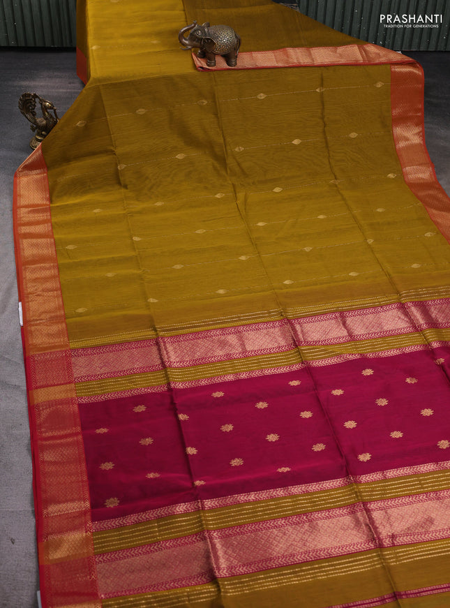 Maheshwari silk cotton saree mustard yellow and red with allover zari weaves & buttas and zari woven border