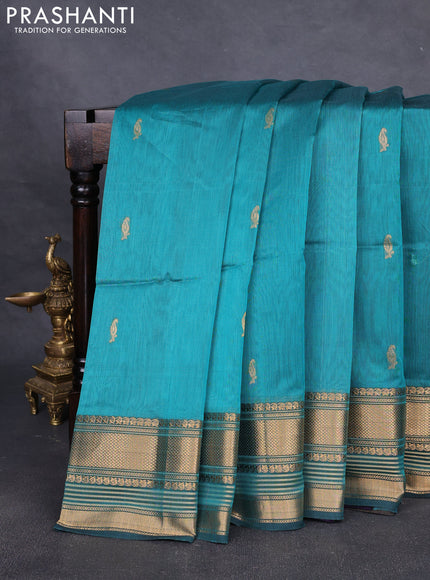 Maheshwari silk cotton saree green with zari woven buttas and zari woven border