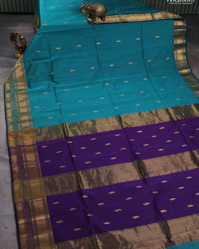Maheshwari silk cotton saree green with zari woven buttas and zari woven border
