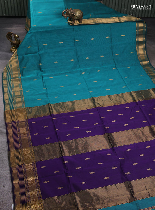 Maheshwari silk cotton saree green with zari woven buttas and zari woven border