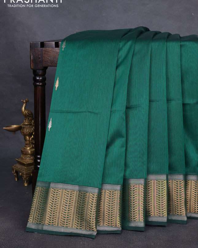 Maheshwari silk cotton saree green and blue with silver & gold zari woven buttas and zari woven border