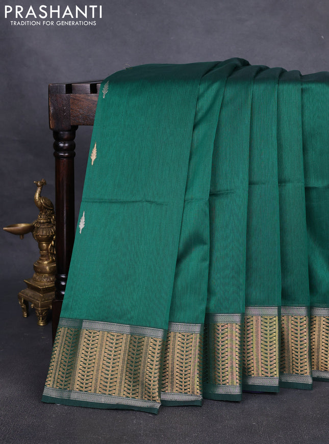 Maheshwari silk cotton saree green and blue with silver & gold zari woven buttas and zari woven border