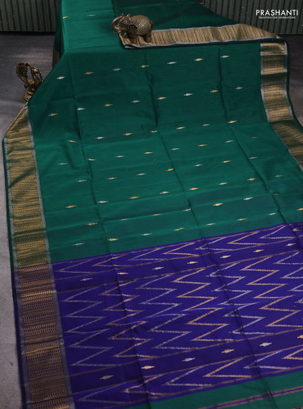 Maheshwari silk cotton saree green and blue with silver & gold zari woven buttas and zari woven border