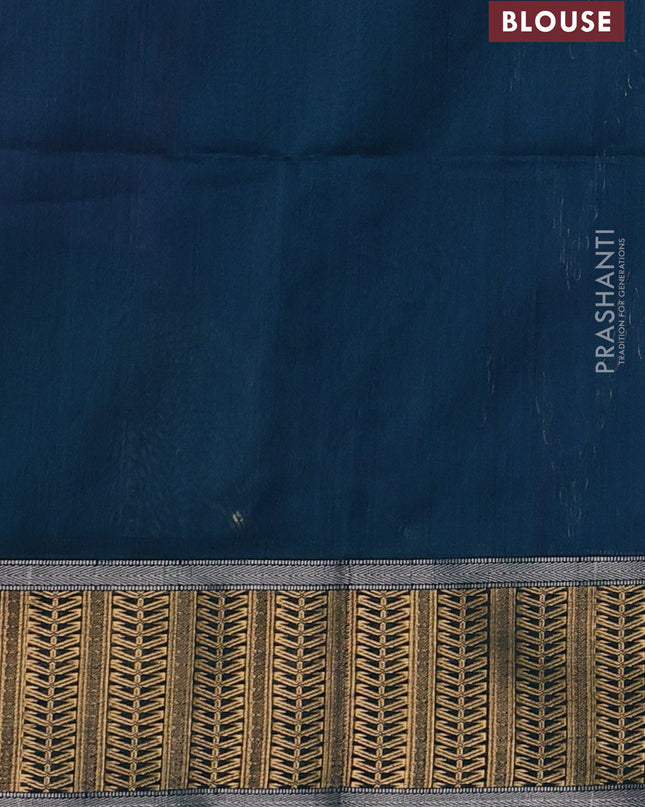 Maheshwari silk cotton saree purple and peacock blue with silver & gold zari woven buttas and zari woven border