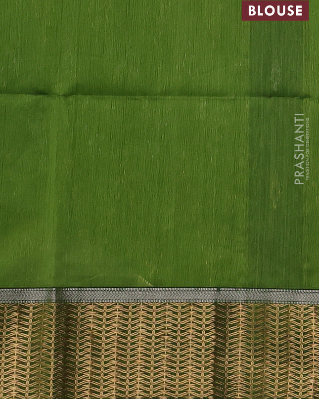 Maheshwari silk cotton saree dark green and light green with silver & gold zari woven buttas and zari woven border