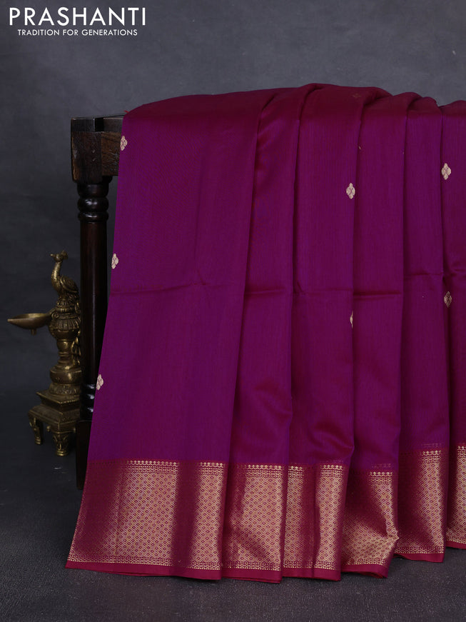 Maheshwari silk cotton saree magenta pink and red with zari woven buttas and zari woven border