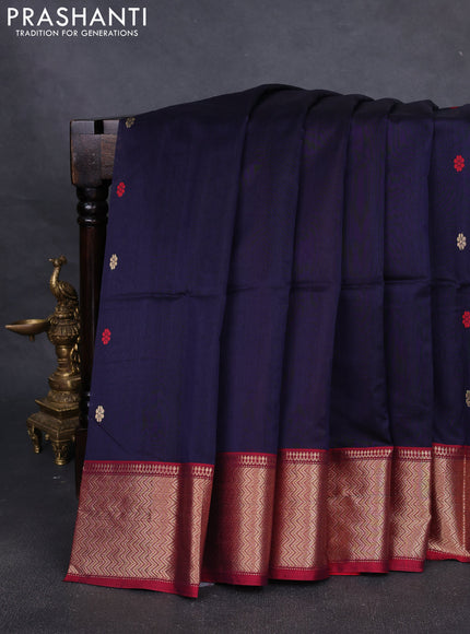 Maheshwari silk cotton saree navy blue and maroon with thread & zari woven buttas and zari woven border
