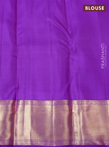 Pure kanchipuram silk saree purple with allover zari checks & buttas and long zari woven border