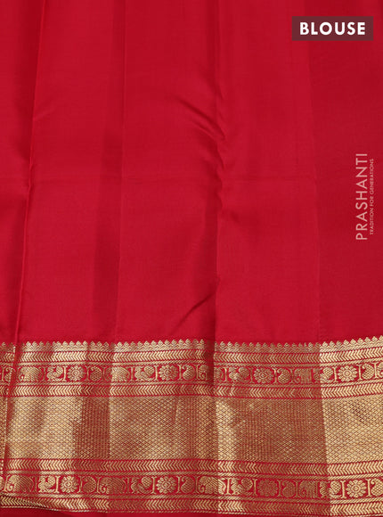 Pure kanchipuram silk saree sandal and red with allover zari checks & buttas and long zari woven floral design border