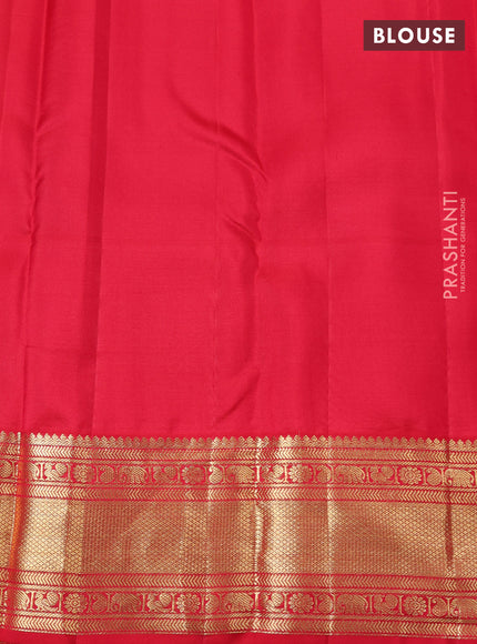 Pure kanchipuram silk saree green and red with allover zari checks & buttas and long zari woven floral design border