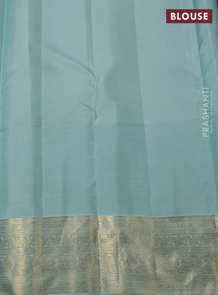 Pure kanchipuram silk saree purple and pastel blue with allover zari checks & buttas and long zari woven bird design border