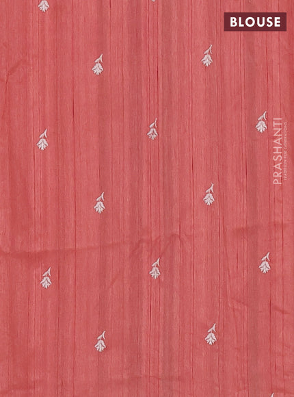 Semi raw silk saree peach orange with embroidered buttas and embroidery border